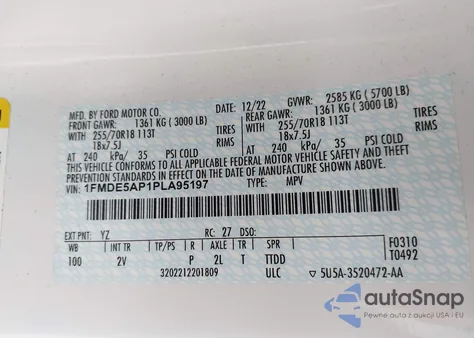 2023 Ford Bronco Outer Banks z USA, uszkodzony, nr VIN 1FMDE5AP1PLA95197